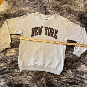 Women’s New York Crewneck Sweater, Oversized, Size Large, Cream & Brown